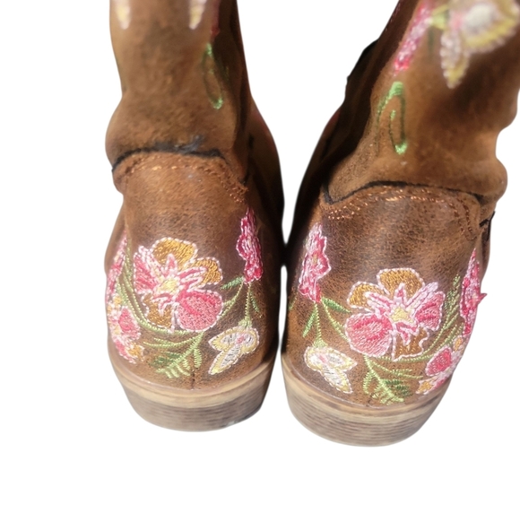 Roper Girls' Brown Floral Faux Leather Embroidery Snip Toe Cowboy Boots Sz 11 - Picture 4 of 8